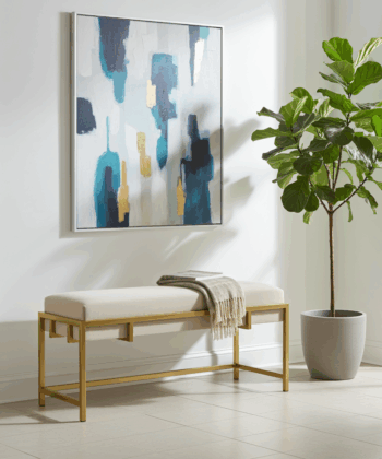 Lexi Modern Glam Upholstered Bench | Gold, White & Chrome