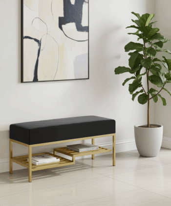 Ashton Upholstered Bench with Shoe Rack | Modern Storage