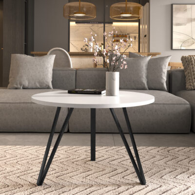 Linea Minimalist White Round Coffee Table