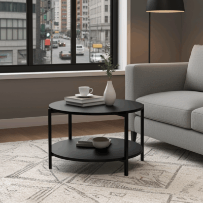 Tavello Dual-Level Oak Coffee Table – Modern Round Design