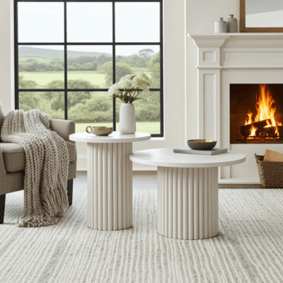 Modo Designer Ribbed Coffee Table Set – Sculptural Base