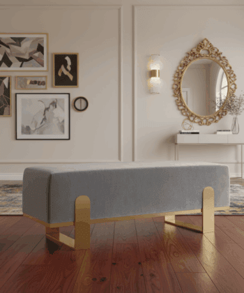 Aria Velvet Bench with Gold Base — Black Velvet