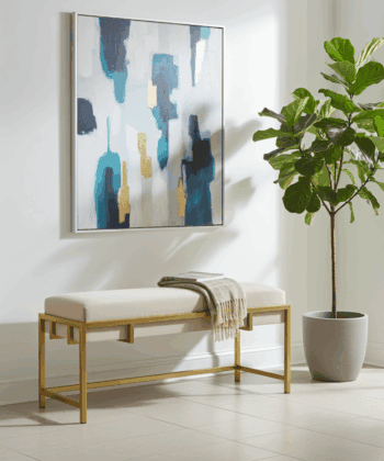 Lexi Modern Glam Upholstered Bench | Gold, White & Chrome