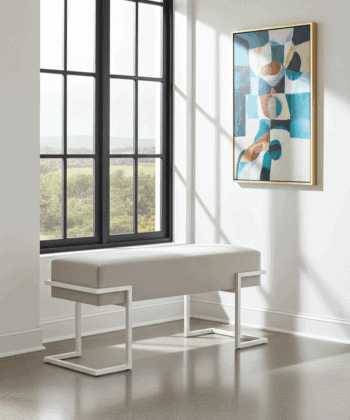 Axon Modern White Velvet Bench with Gold Metal Frame 80x34x45cm