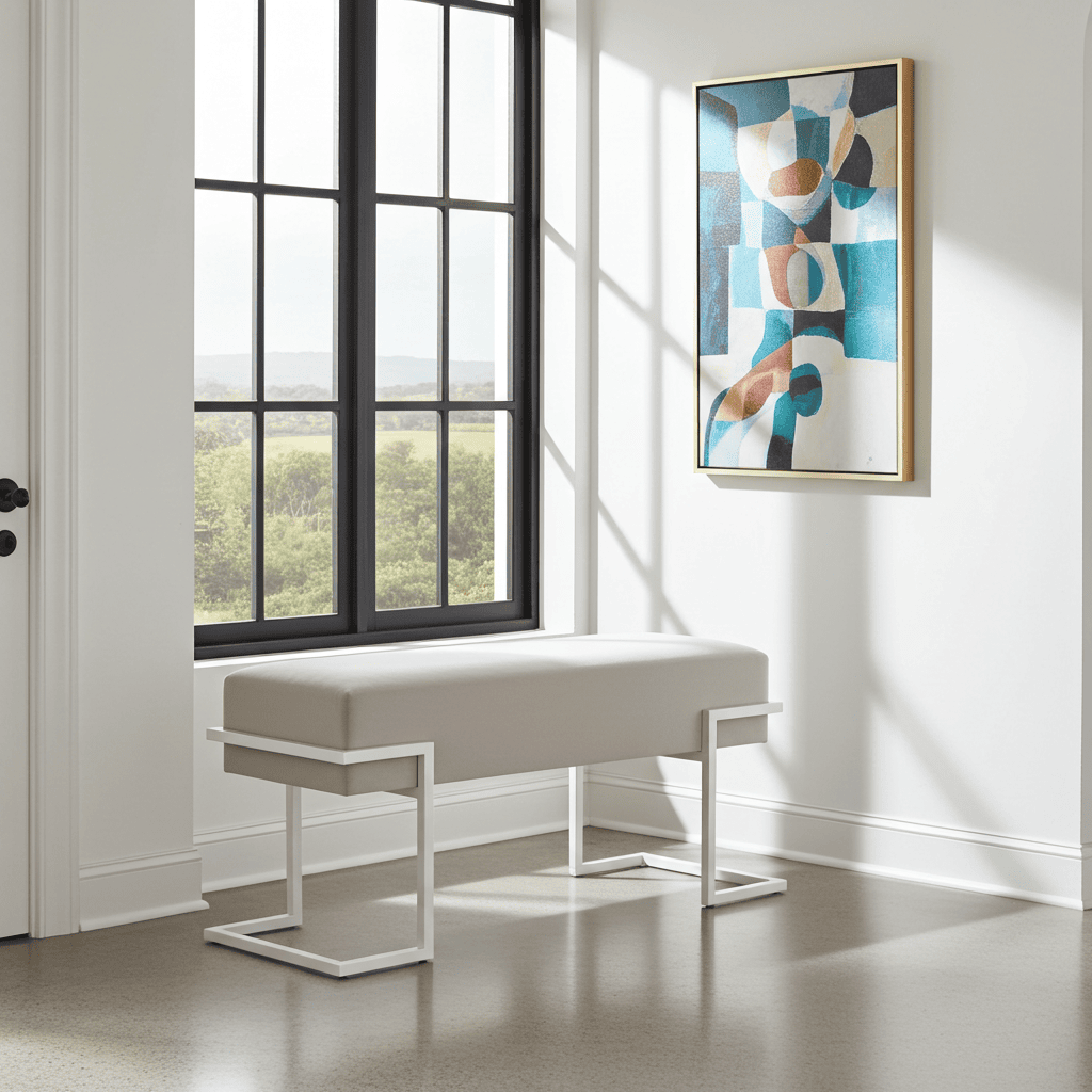 Axon Modern White Velvet Bench with Gold Metal Frame 80x34x45cm