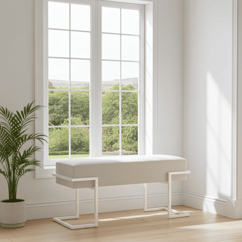 Axon Modern White Velvet Bench with Gold Metal Frame 80x34x45cm