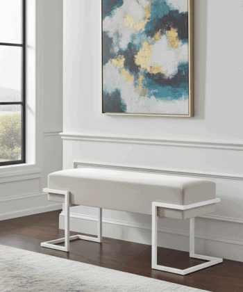 Axon Modern White Velvet Bench with Gold Metal Frame 80x34x45cm