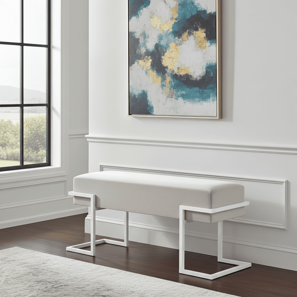 Axon Modern White Velvet Bench with Gold Metal Frame 80x34x45cm