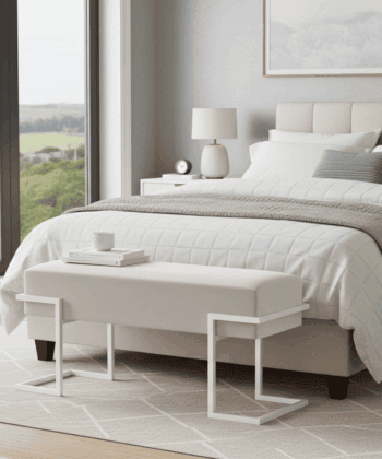 Axon Modern White Velvet Bench with Gold Metal Frame 80x34x45cm