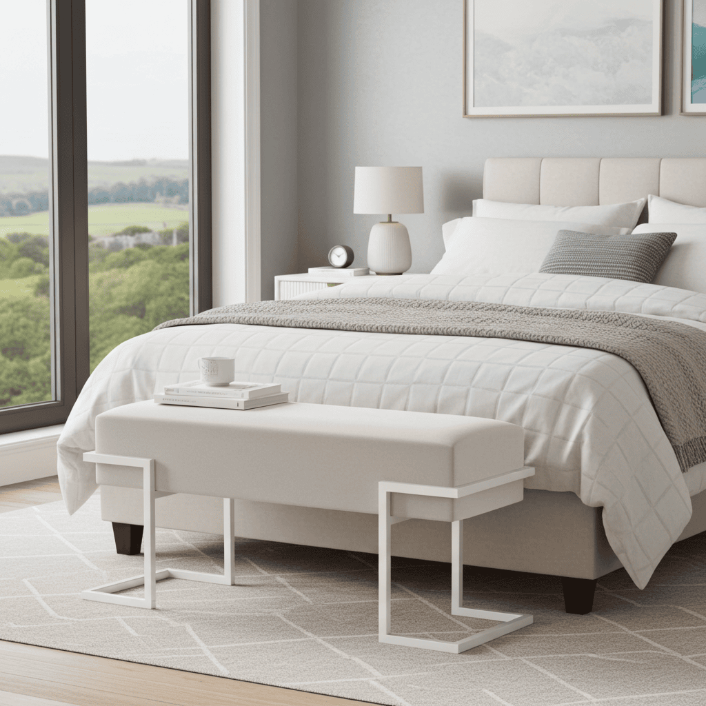 Axon Modern White Velvet Bench with Gold Metal Frame 80x34x45cm