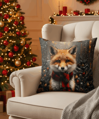 Handcrafted Christmas Cushion with Festive Fox