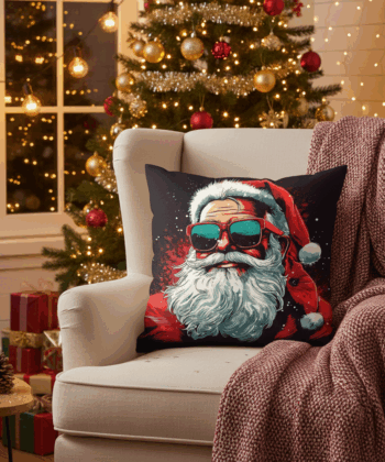Handcrafted Christmas Pillow with Cool Santa