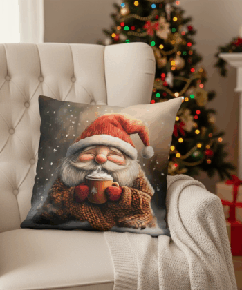 Handcrafted Christmas Pillow with Cozy Gnome
