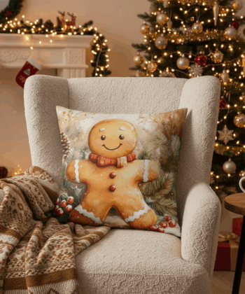 Handcrafted Christmas Pillow with Gingerbread Man