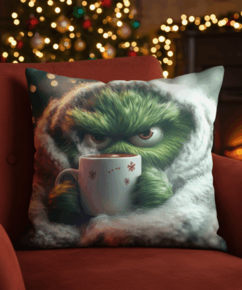 Handcrafted Christmas Pillow with Green Holiday Grinch