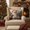 Handcrafted Christmas Pillow with Santa and a Pack of Dogs