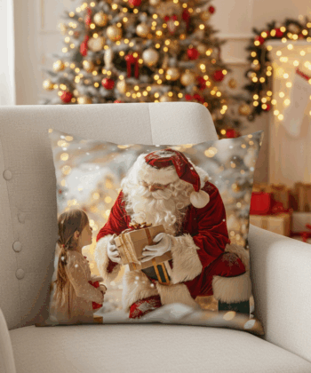 Handcrafted Christmas Pillow with Santa and Child