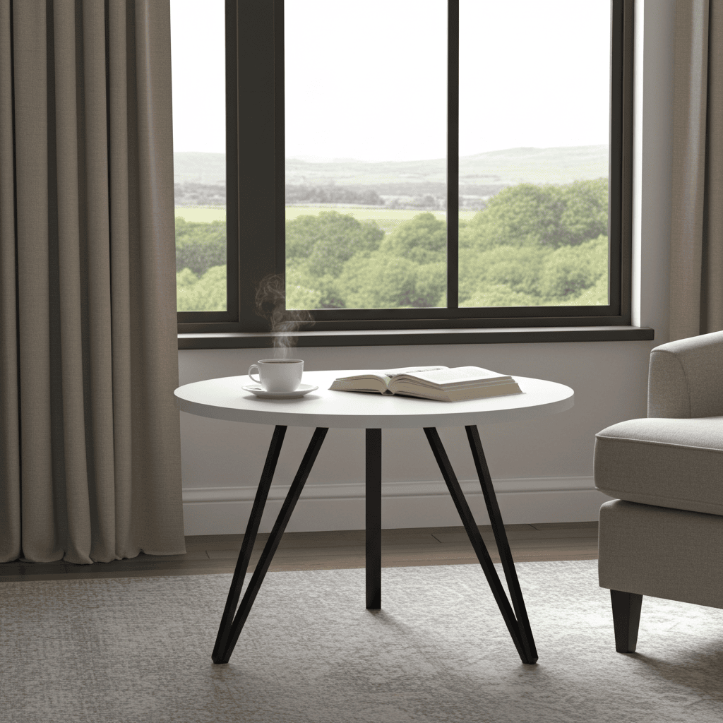 Linea Minimalist White Round Coffee Table