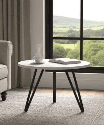 Linea Minimalist White Round Coffee Table