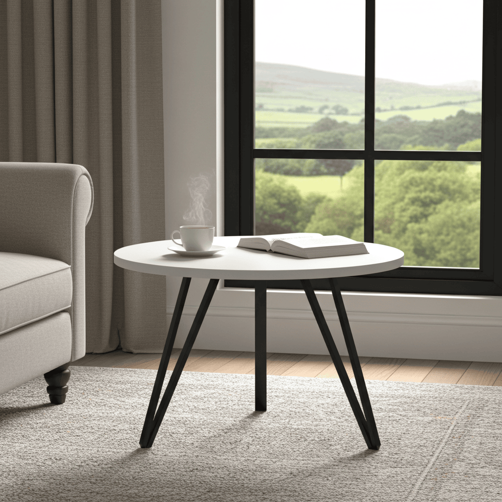 Linea Minimalist White Round Coffee Table