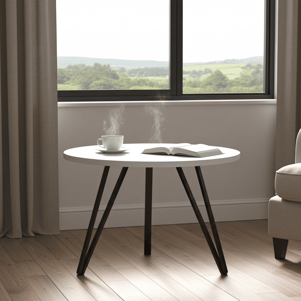 Linea Minimalist White Round Coffee Table