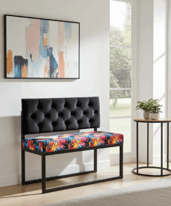 Modern Loft Metal-Framed Bench with Tufted Backrest