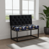 Modern Loft Metal-Framed Bench with Tufted Black Backrest