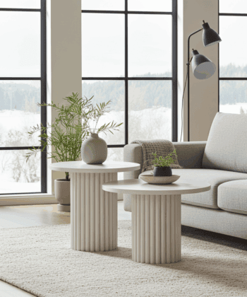 Modo Designer Ribbed Coffee Table Set – Sculptural Base