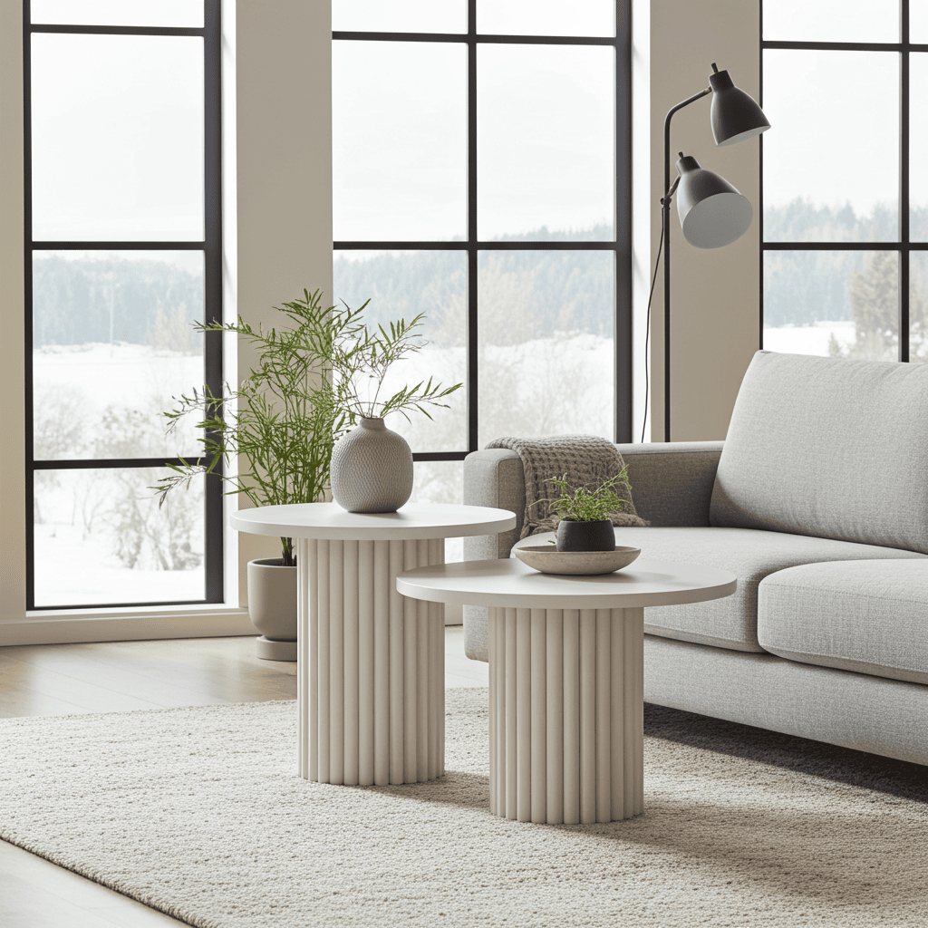 Modo Designer Ribbed Coffee Table Set – Sculptural Base