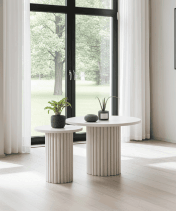 Modo Designer Ribbed Coffee Table Set – Sculptural Base