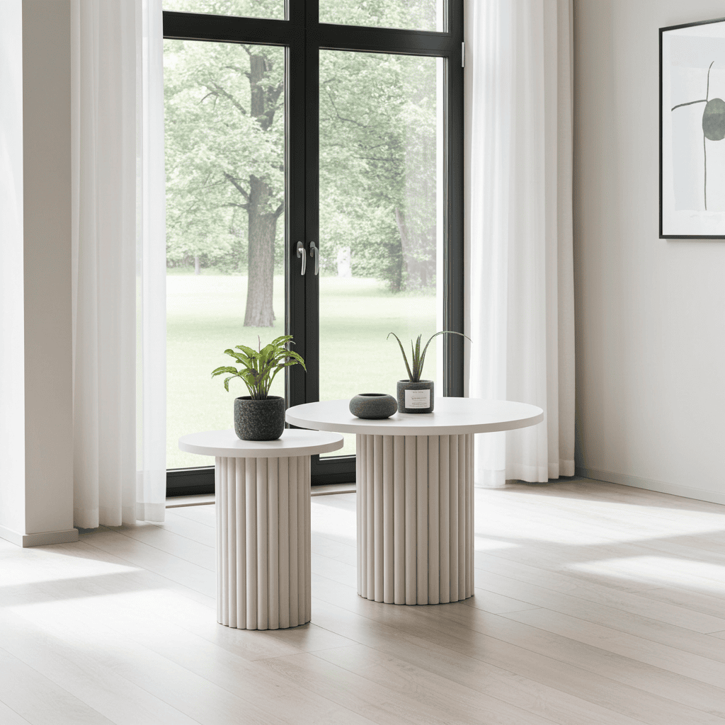 Modo Designer Ribbed Coffee Table Set – Sculptural Base