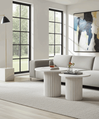 Modo Designer Ribbed Coffee Table Set – Sculptural Base