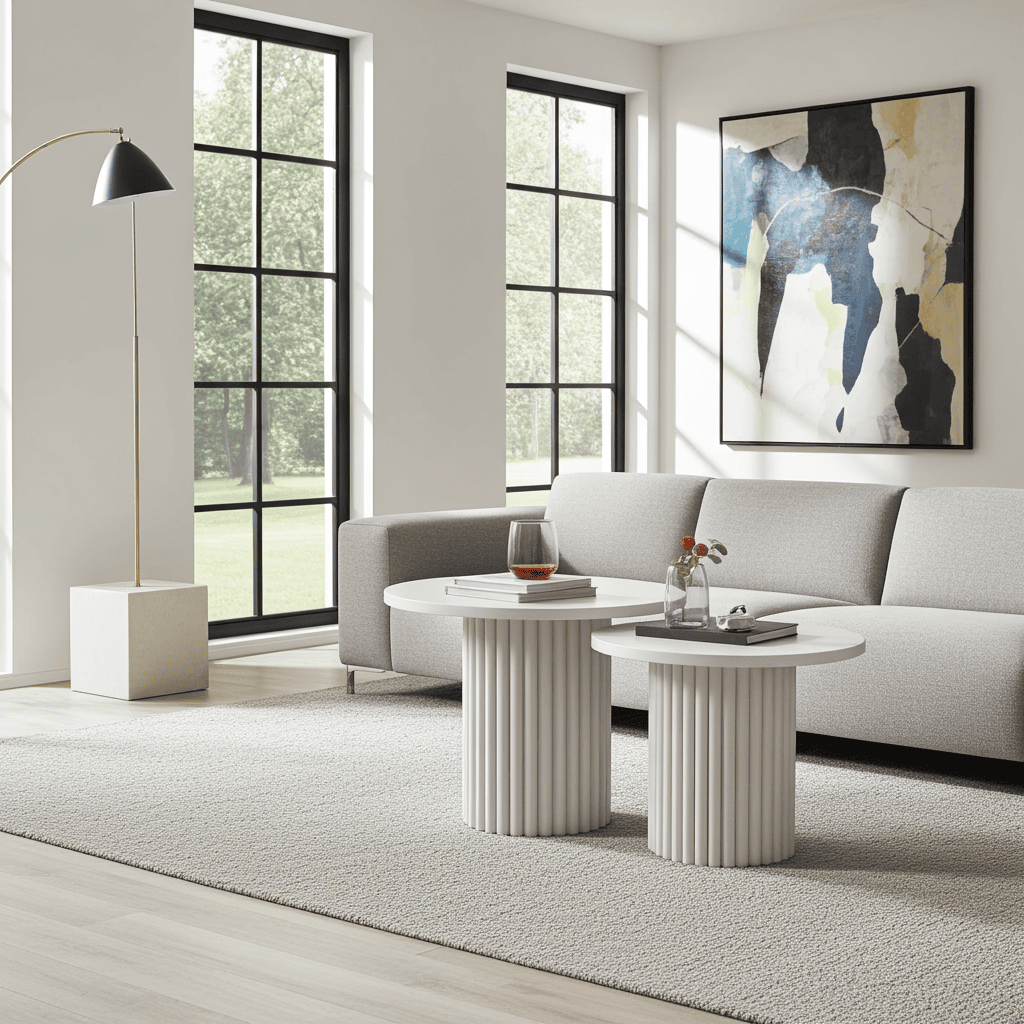 Modo Designer Ribbed Coffee Table Set – Sculptural Base