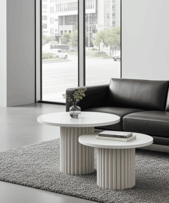Modo Designer Ribbed Coffee Table Set – Sculptural Base