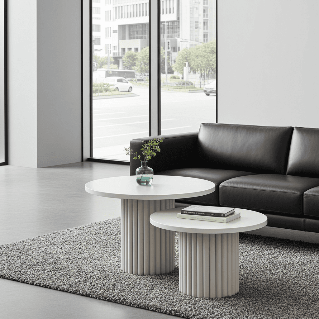 Modo Designer Ribbed Coffee Table Set – Sculptural Base