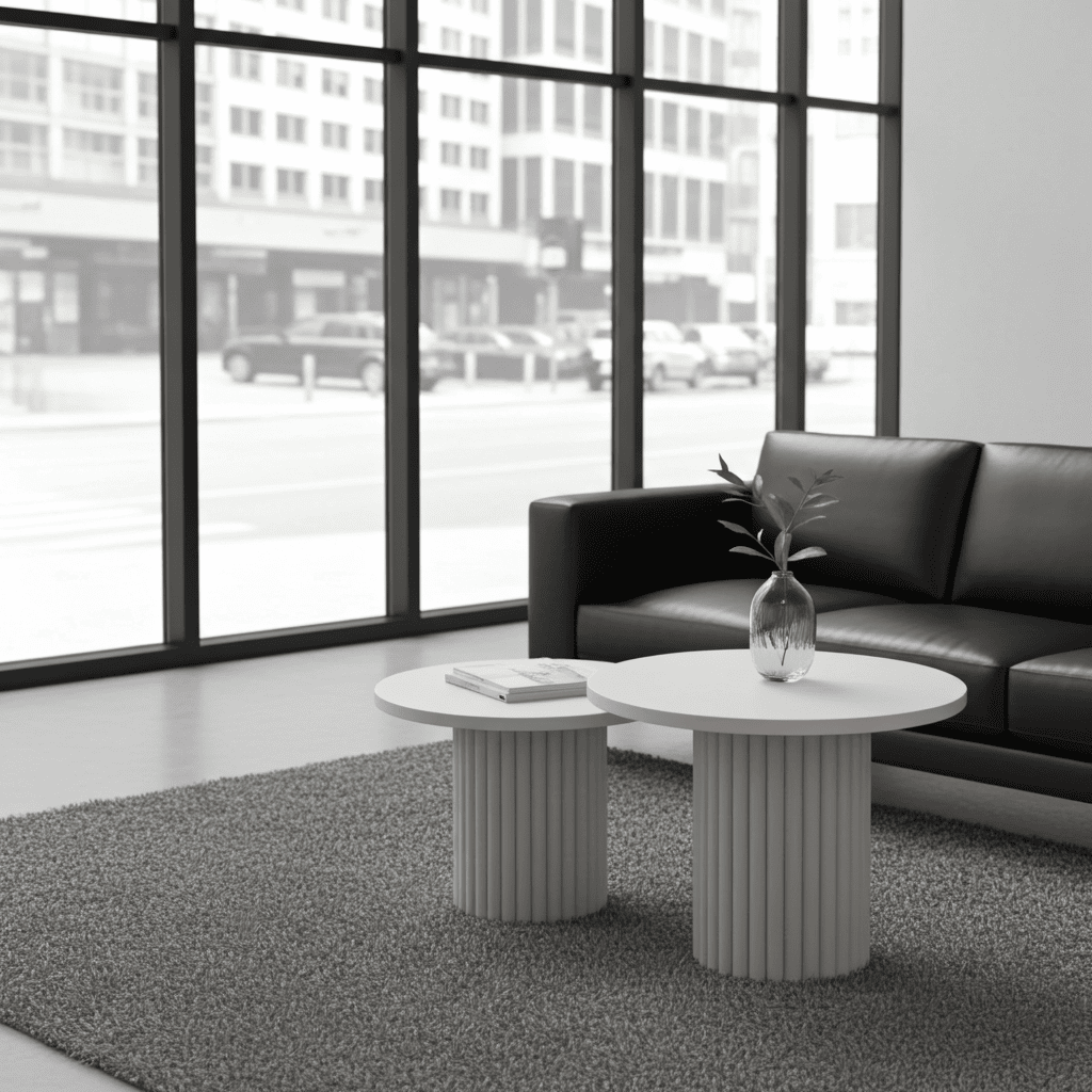 Modo Designer Ribbed Coffee Table Set – Sculptural Base