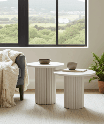 Modo Designer Ribbed Coffee Table Set – Sculptural Base