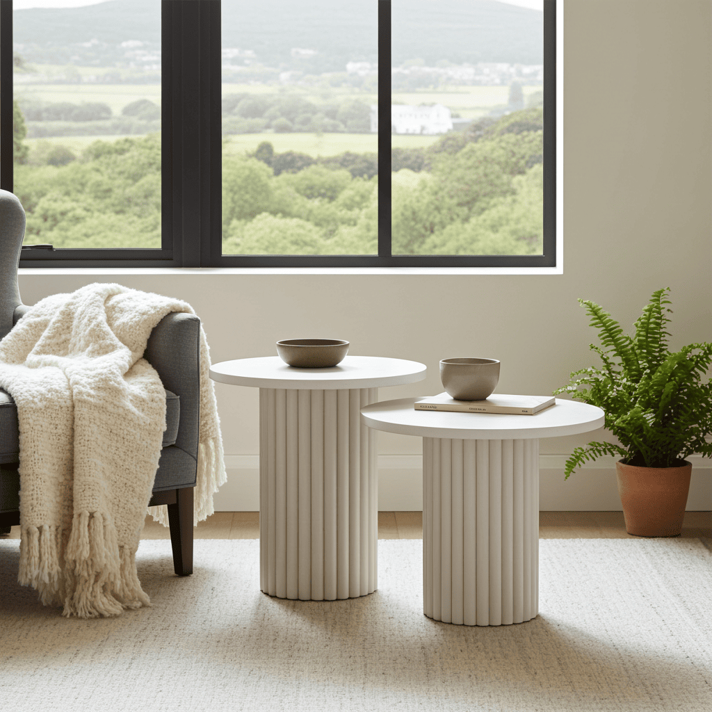 Modo Designer Ribbed Coffee Table Set – Sculptural Base