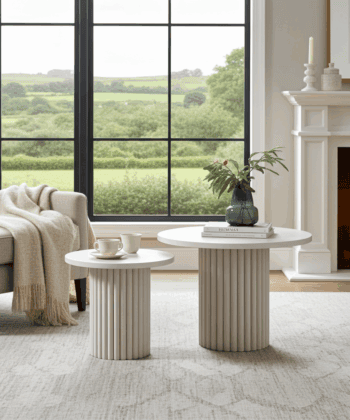 Modo Designer Ribbed Coffee Table Set – Sculptural Base