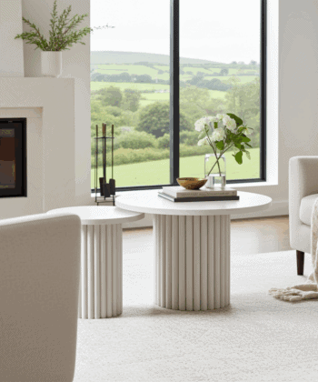Modo Designer Ribbed Coffee Table Set – Sculptural Base