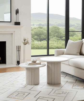 Modo Designer Ribbed Coffee Table Set – Sculptural Base
