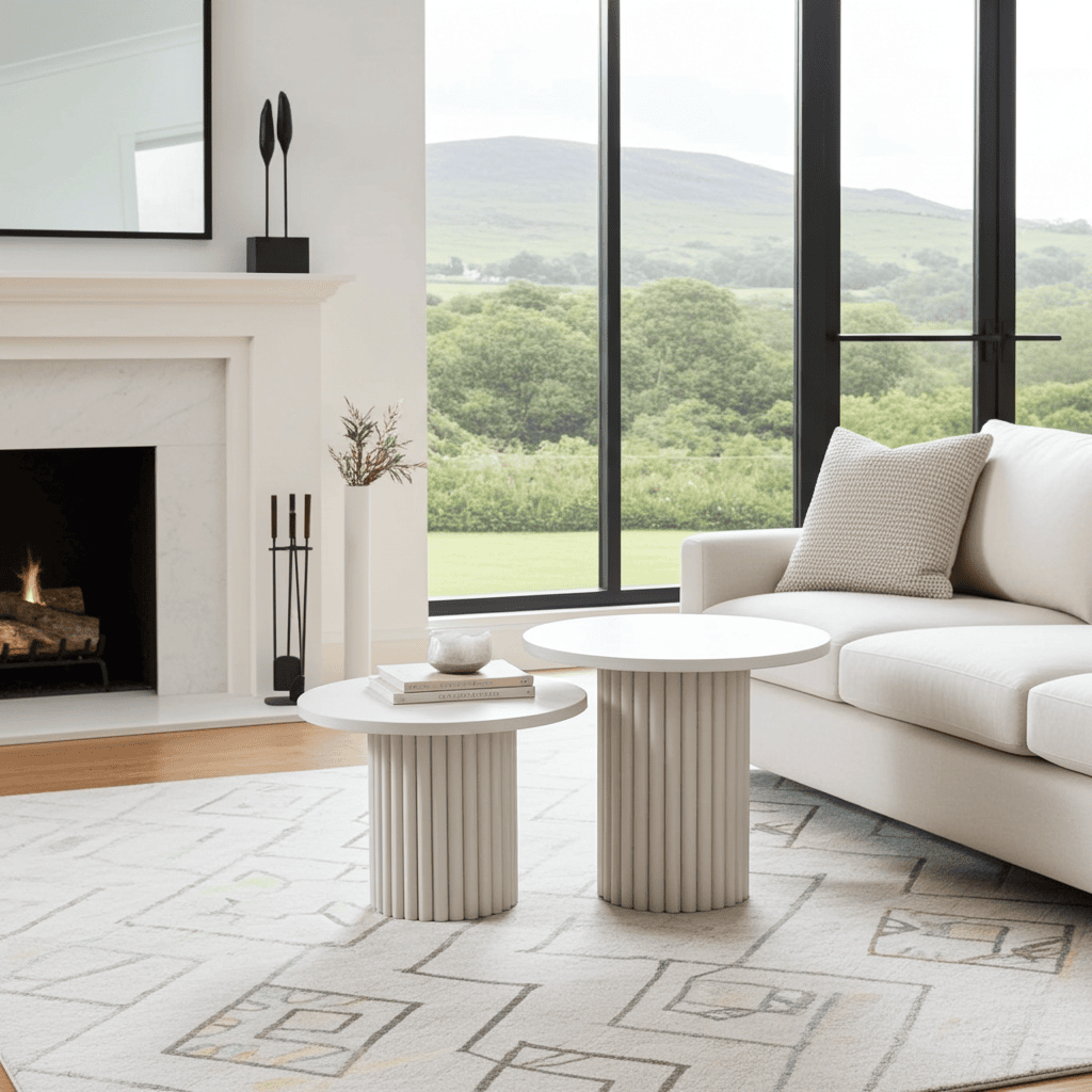 Modo Designer Ribbed Coffee Table Set – Sculptural Base