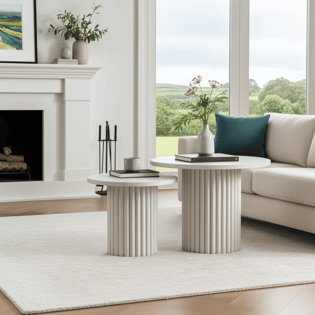 Modo Designer Ribbed Coffee Table Set – Sculptural Base