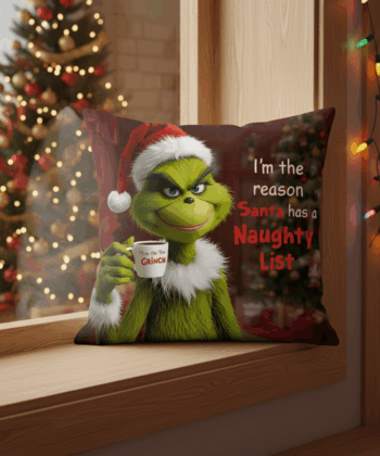 "Naughty List" Grinch Christmas Cushion –  Funny Holiday Décor