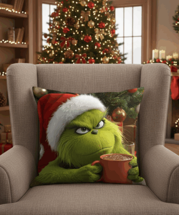 Grumpy Grinch Christmas Cushion –  Festive Holiday Fun