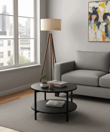Tavello Dual-Level Oak Coffee Table – Modern Round Design