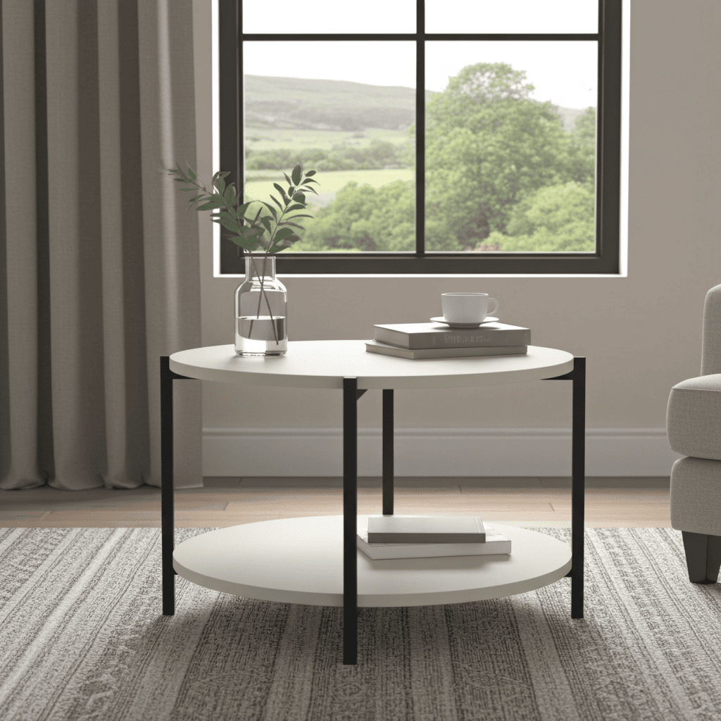 Tavello Dual-Level Oak Coffee Table – Modern Round Design