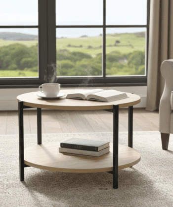 Tavello Dual-Level Oak Coffee Table – Modern Round Design