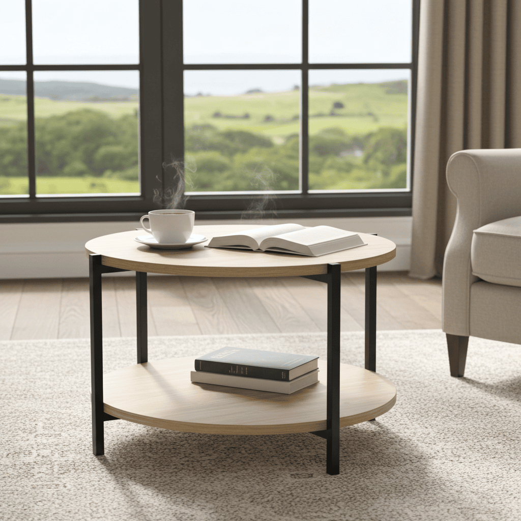 Tavello Dual-Level Oak Coffee Table – Modern Round Design
