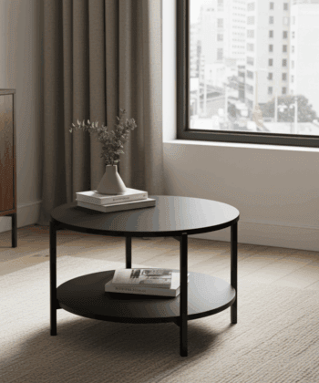 Tavello Dual-Level Oak Coffee Table – Modern Round Design